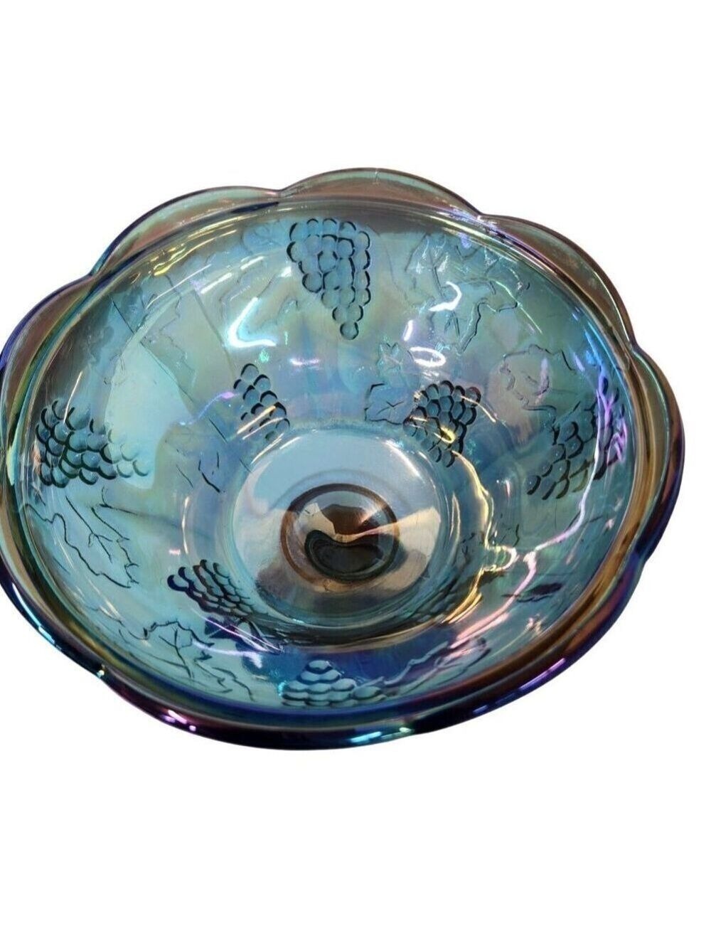 Indiana Carnival Glass Compote Bowl Blue Grape Leaf Vintage - Picture 5 of 6